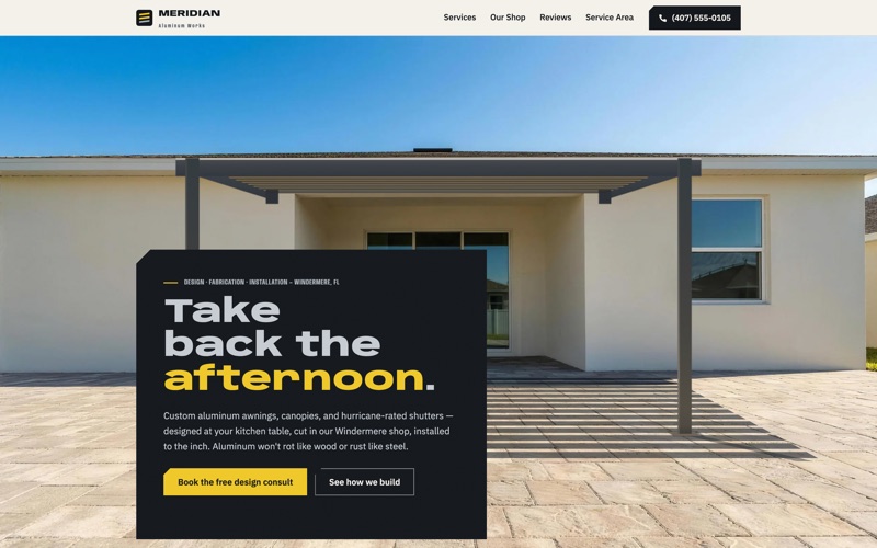 Homepage preview of the Meridian Aluminum Works concept site