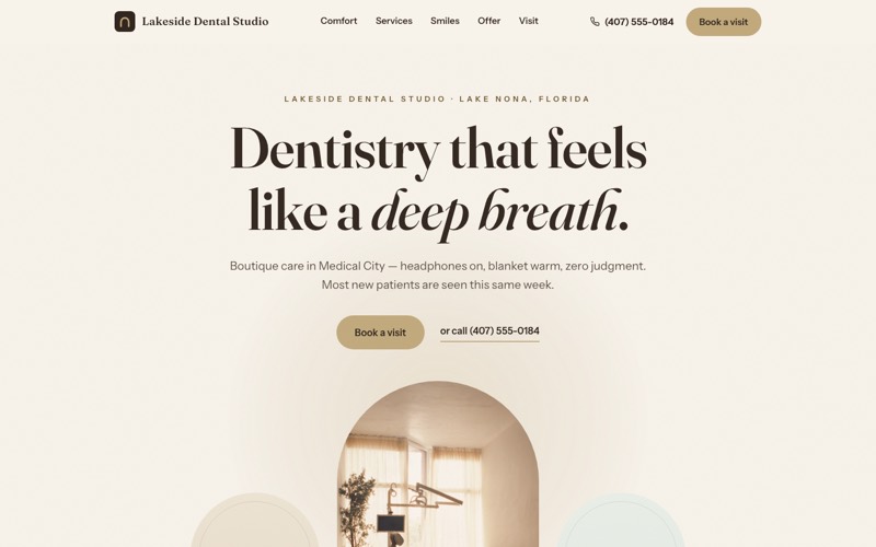 Homepage preview of the Lakeside Dental Studio demo site