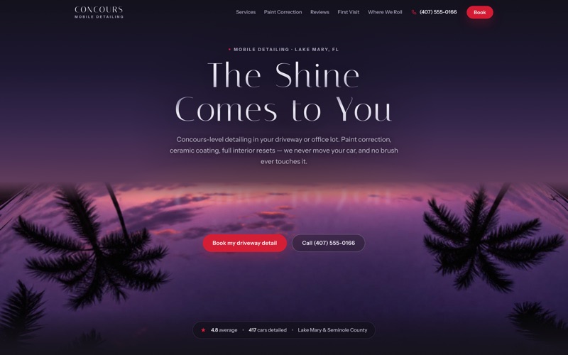 Homepage preview of the Concours Mobile Detailing concept site