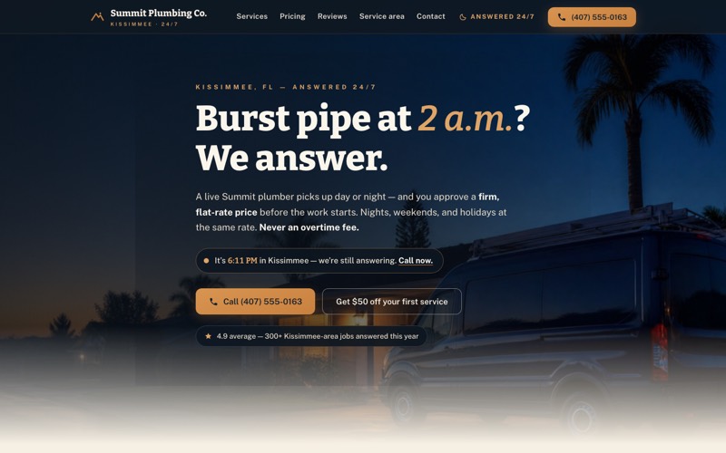 Homepage preview of the Summit Plumbing Co. demo site