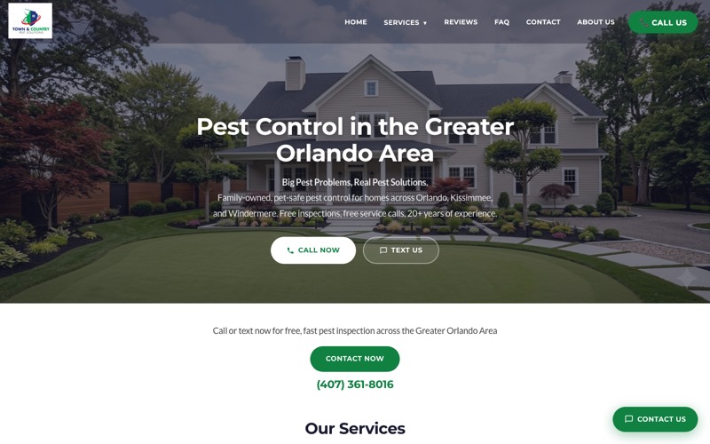 Homepage of the live Town & Country Pest Solutions website