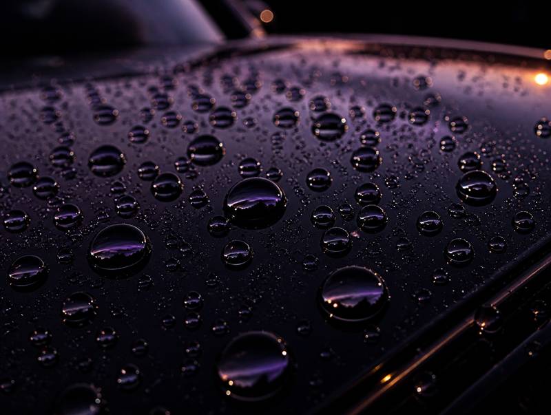 Water beading in tight spheres on freshly ceramic-coated black paint